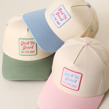 God Is Good Embroidered Patch Two-Tone Trucker Hat: SAGE-P325 / ONE SIZE