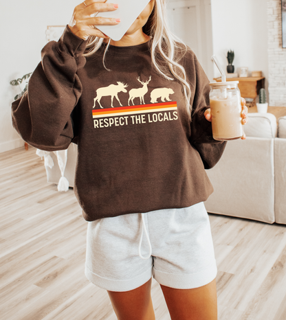 Respect The Locals Unisex Crewneck Sweatshirt | Lake Apparel | Camping Clothing: Military Green / Small