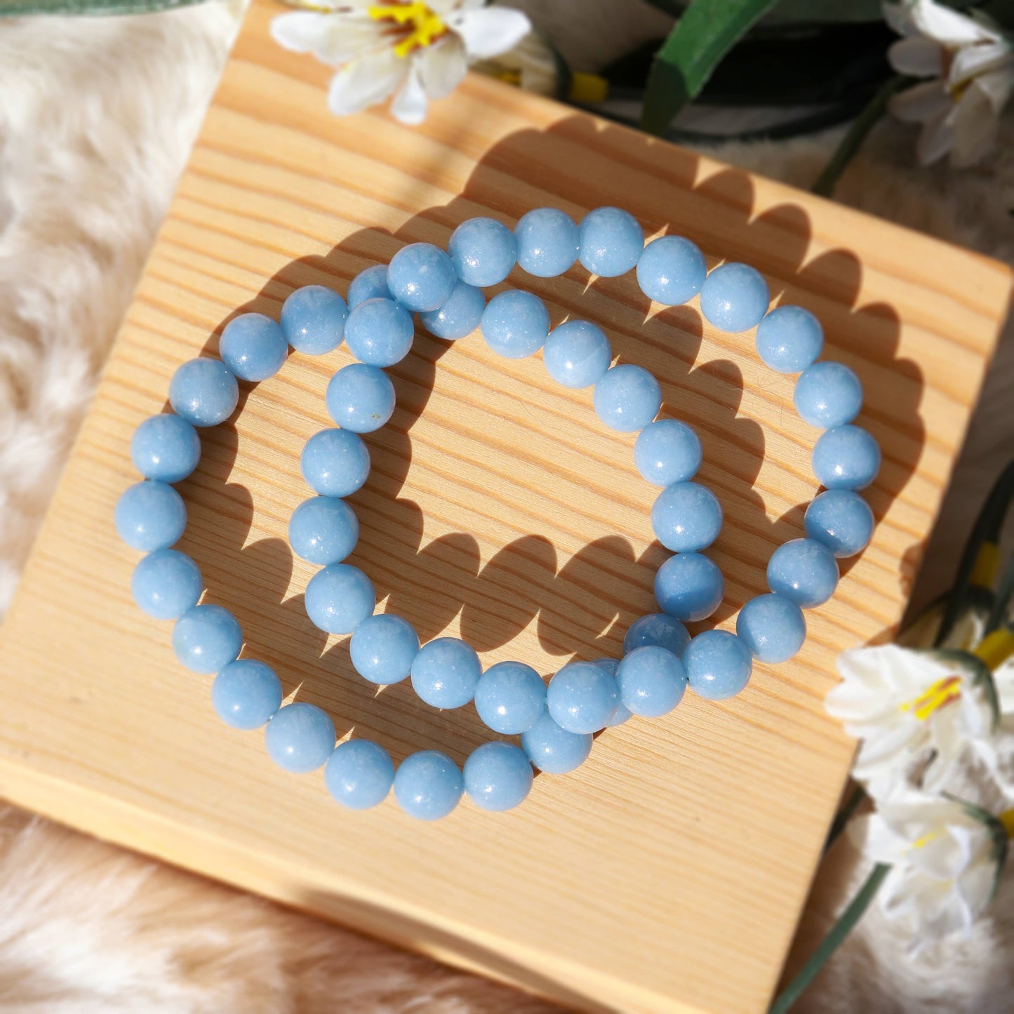 Angelite Round Beaded Bracelet