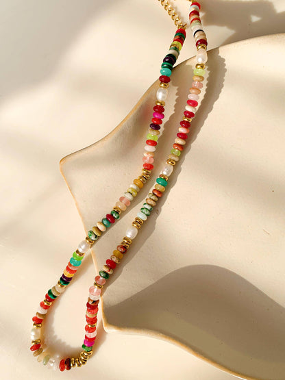 Sunny Non-Tarnish Boho Color Beaded Necklace: Multi-Colored