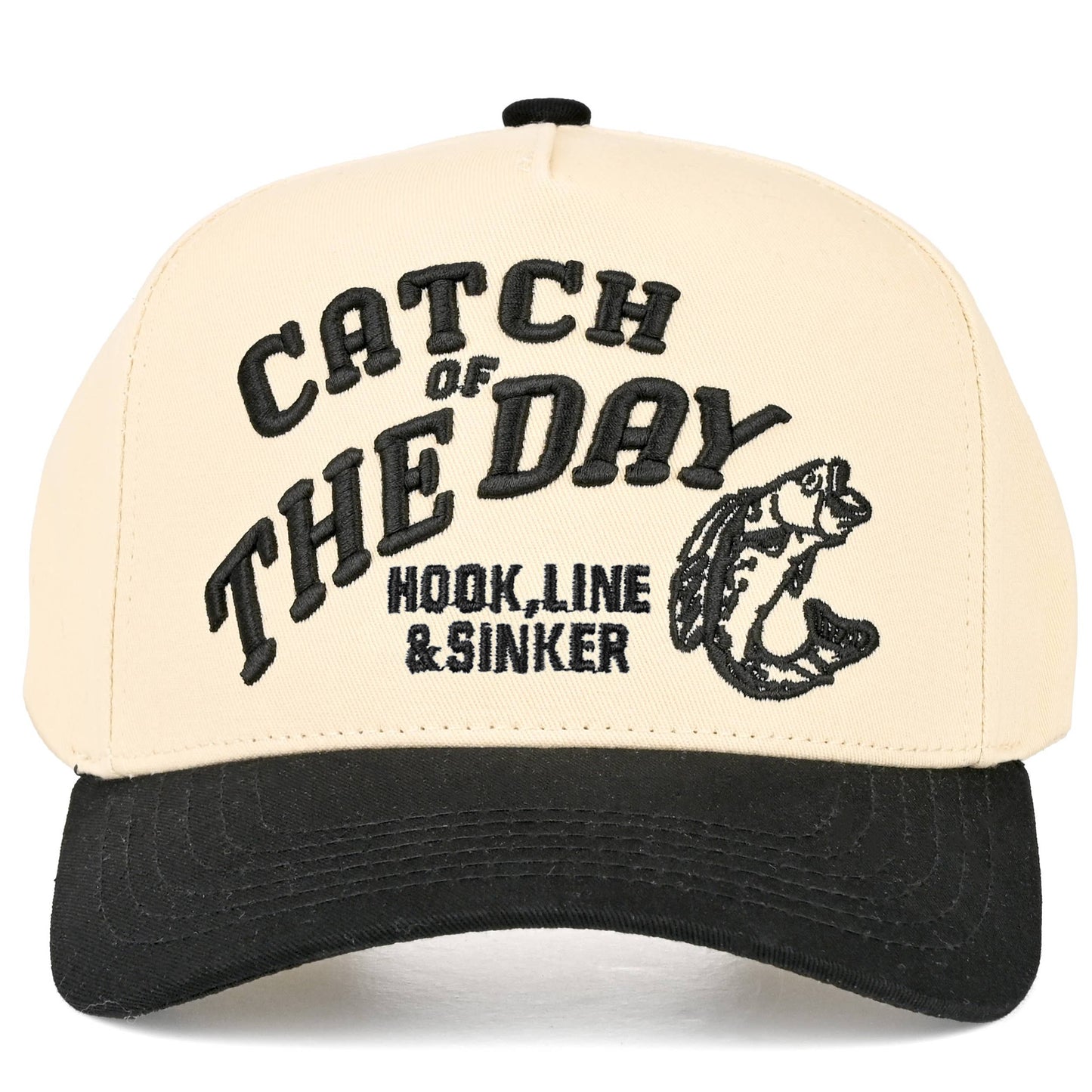 C.C CATCH OF THE DAY Embroidered Letter Two Tone Trucker Hat: Black