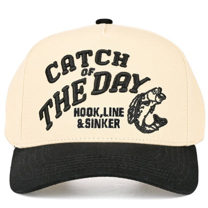 C.C CATCH OF THE DAY Embroidered Letter Two Tone Trucker Hat: Black