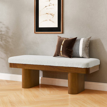 47.5" Wood Bed Bench Ottoman, Teddy Velvet Entryway Bench: Walnut