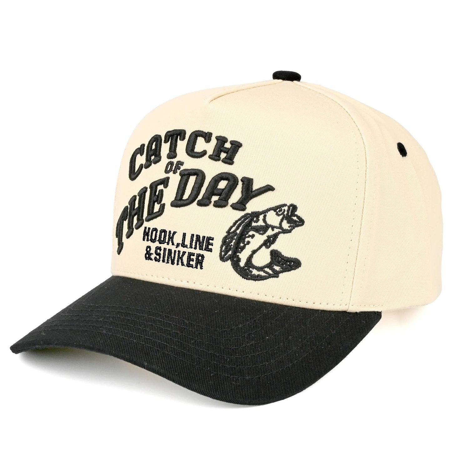 C.C CATCH OF THE DAY Embroidered Letter Two Tone Trucker Hat: Black