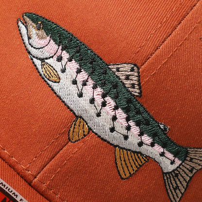 Rainbow Trout Fish Embroidered Mesh Back Trucker Hat: Black/Heather Gray/Black / ONE SIZE