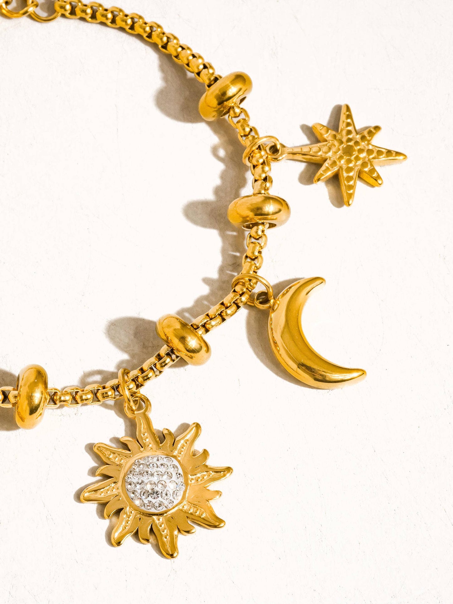 Fenix 18K Gold Non-Tarnish Star And Moon Charm Bracelet: Yellow Gold