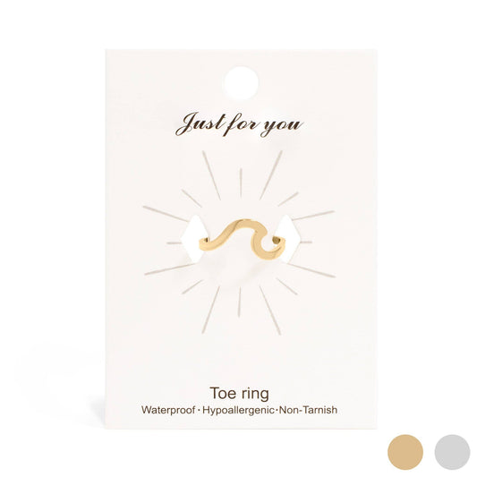 18K Gold PVD Stainless Steel Adjustable Wave Toe Ring: Gold
