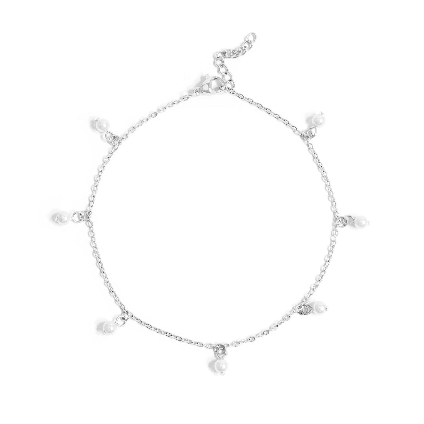 18K Gold PVD Stainless Steel Pearl Charm Anklet : Gold