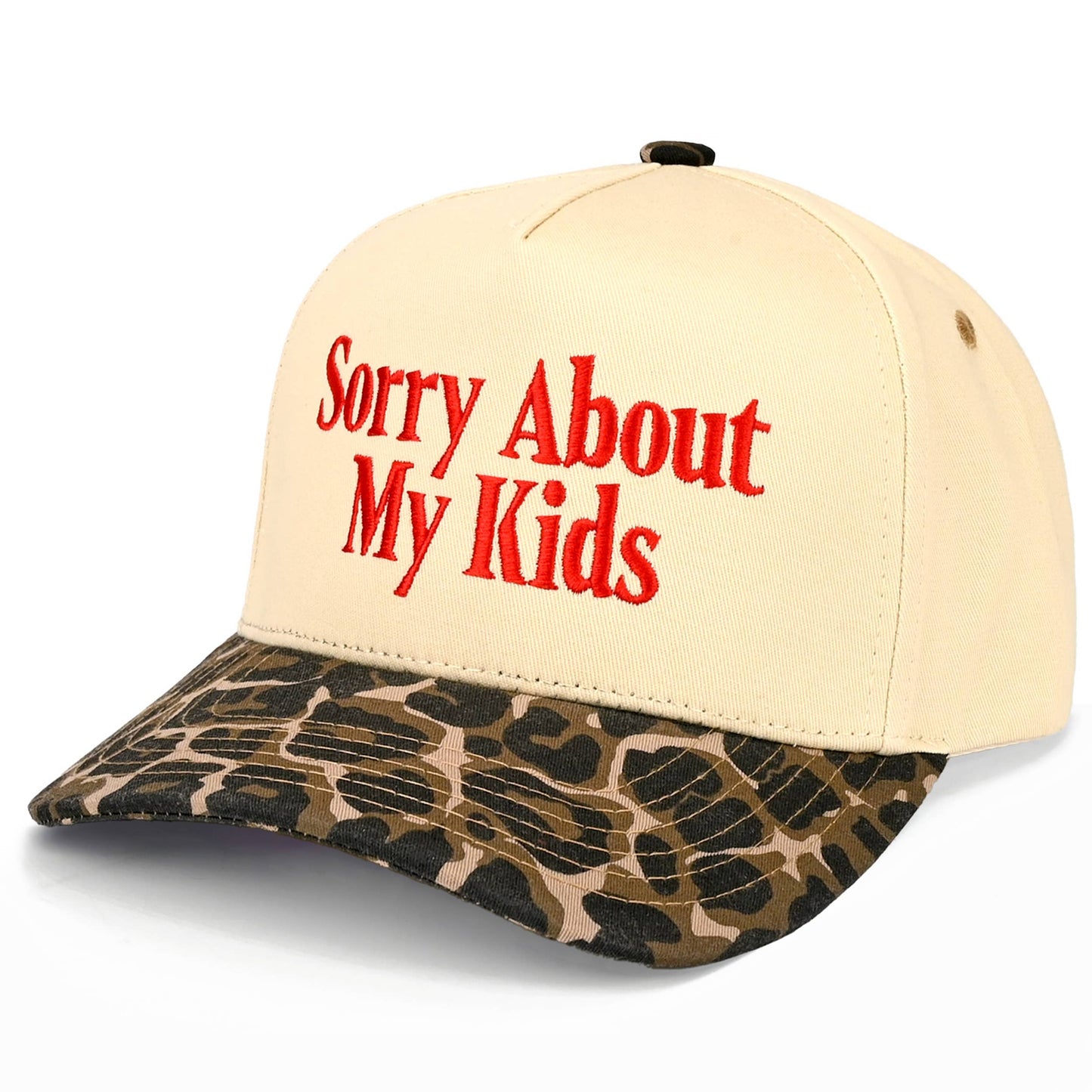 C.C SORRY ABOUT MY KIDS Letter Two Tone Trucker Hat: Leopard