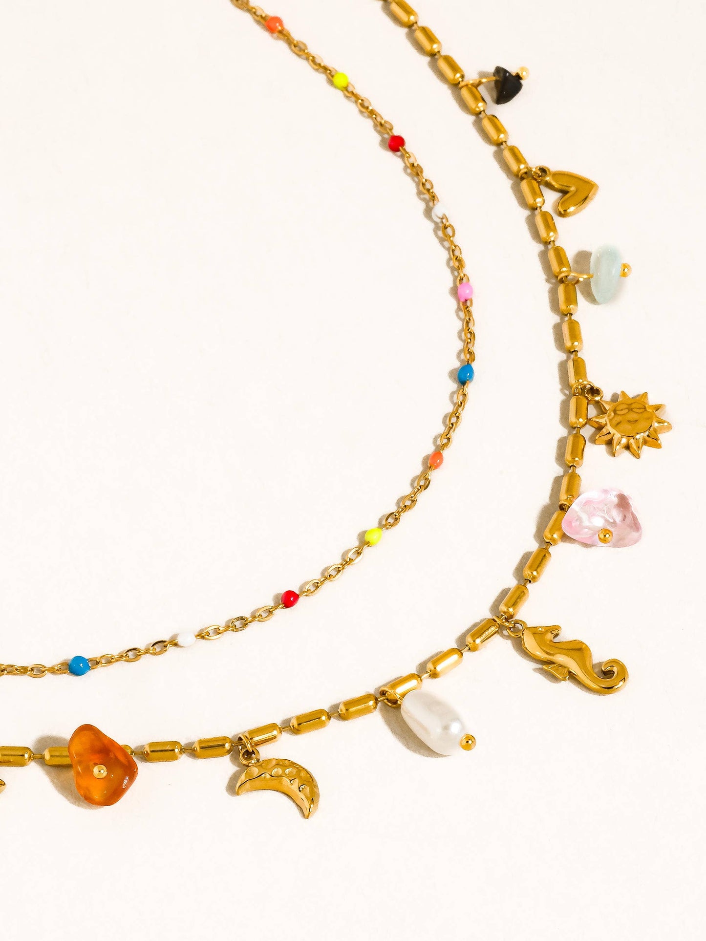 Ninah 18K Gold Non-Tarnish Seahorse Charm Layered Necklace: Multi-Colored