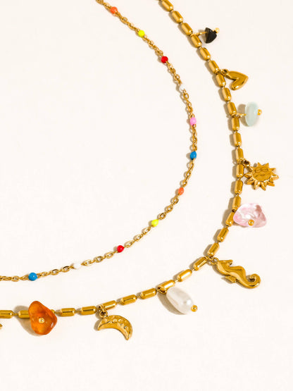 Ninah 18K Gold Non-Tarnish Seahorse Charm Layered Necklace: Multi-Colored