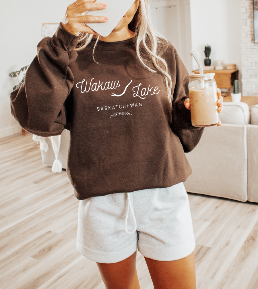 WAKAW LAKE Custom Crewneck - Adult: Dark Heather / Wakaw Lake Word Art / Small