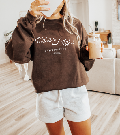 WAKAW LAKE Custom Crewneck - Adult: Dark Heather / Wakaw Lake Word Art / Small