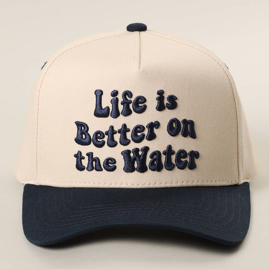 LIFE IS BETTER ON THE WATER 3D Embroidered Trucker Hat: NAVY / ONE SIZE