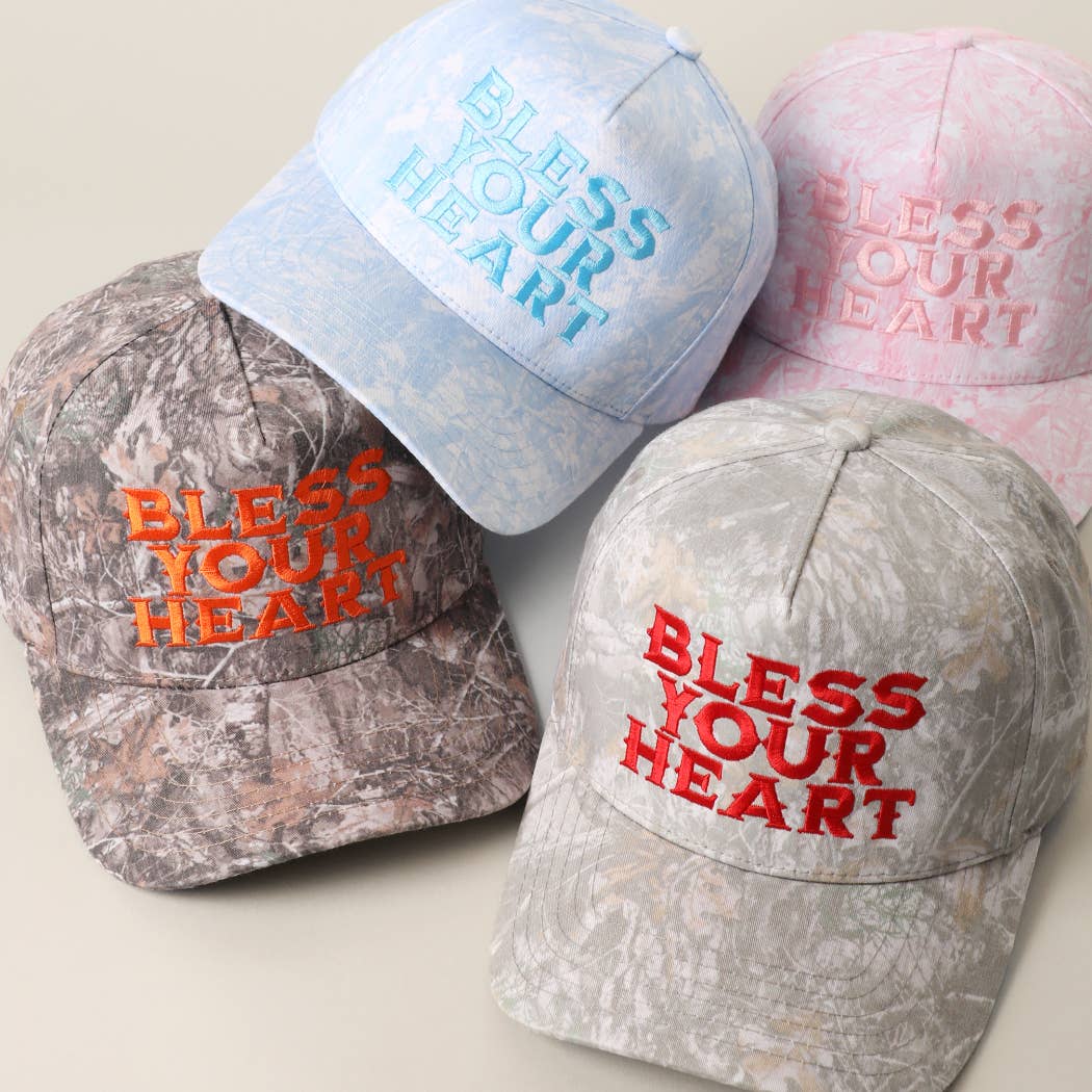 BLESS YOUR HEART Embroidery Camo Trucker Hat
: DK CAMO