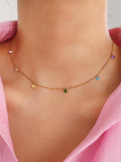 Ariana 18K Non-Tarnish Petite CZ Chain Necklace: Multi-Colored