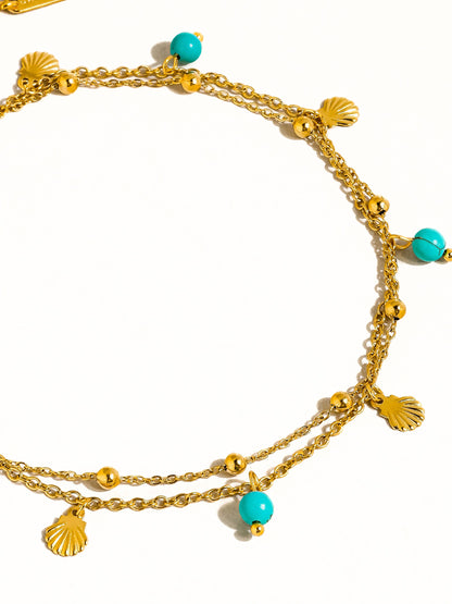 Zinnia 18K Gold Non-Tarnish Beaded Shell Charm Anklets: Blue