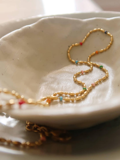 Tave 18K Gold Non-Tarnish Petite Beaded Necklace: Multi-Colored