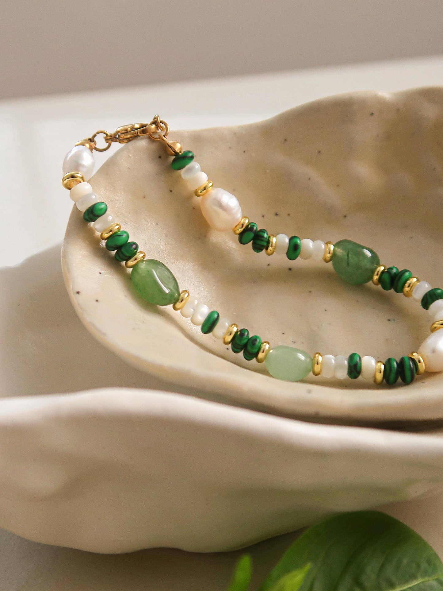 18K Non-Tarnish Bohemian Stone and Bead Bracelet: Jolin-Rose