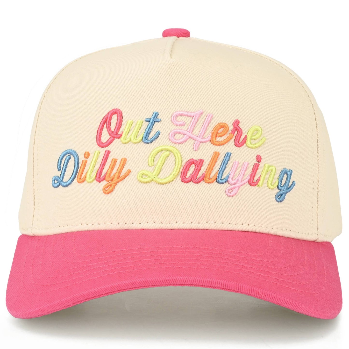 C.C OUT HERE DILLY DALLYING Letter on Two Tone Trucker Hat: Butter Yellow