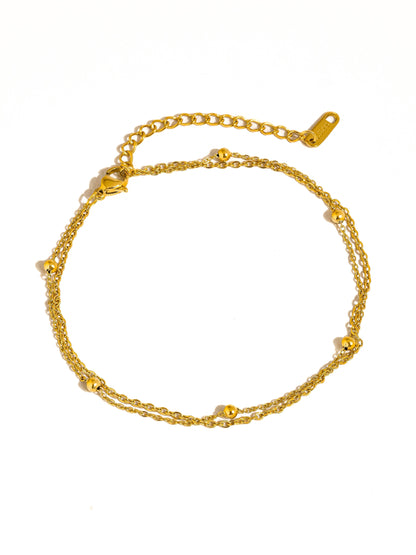 Pennie 18K Gold Non-Tarnish Layered Chain Anklets: Yellow Gold