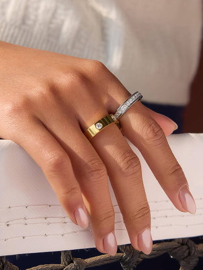 Greyson 18K Gold Non-Tarnish Two-Tone Crystal Band Ring: Multi-Colored