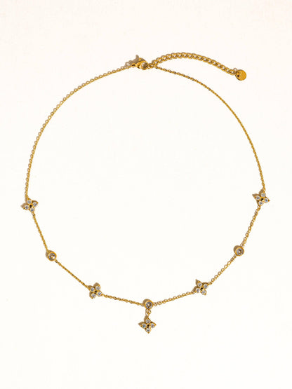 Aveline 18K Gold Non-Tarnish CZ Floral Chain Necklace: Yellow Gold
