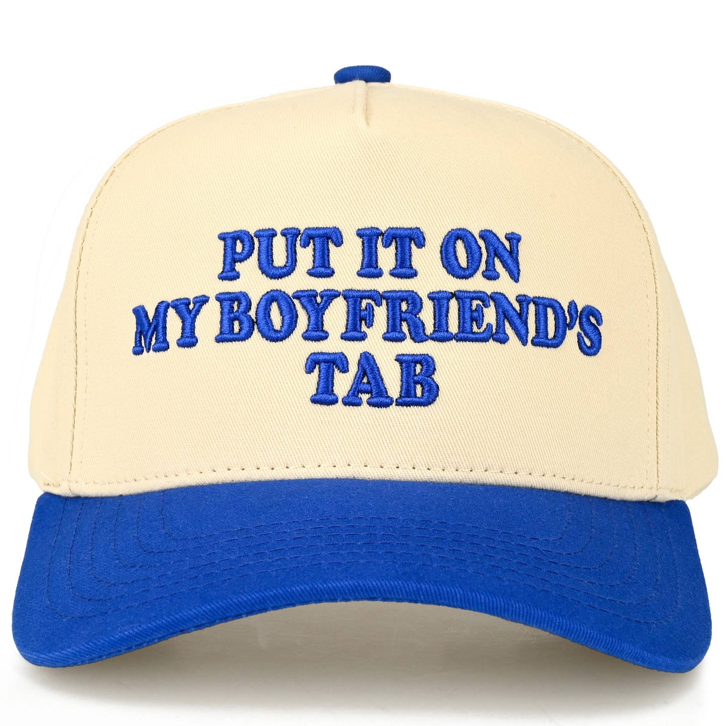 C.C PUT IT ON MY BOYFRIEND'S TAB Letter Two Tone Trucker Hat: Sky Blue