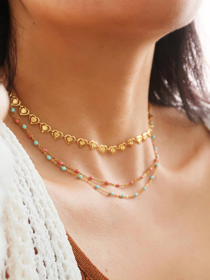 Soleil 18K Gold Non-Tarnish Beaded Petite Chain Necklace: Blue