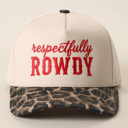 Respectfully ROWDY Embroidered Printed Brim Trucker Hat: LEOPARD / ONE SIZE