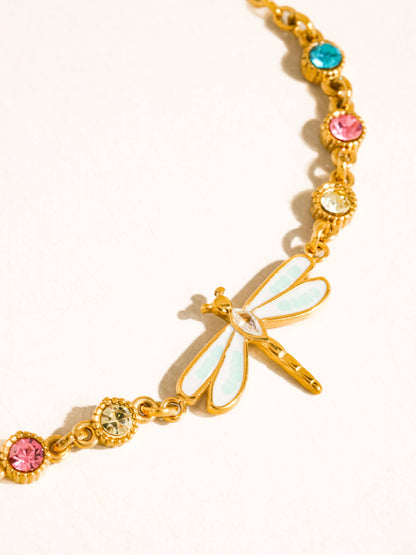Finora 18K Gold Non-Tarnish CZ Dragonfly Chain Bracelet: Multi-Colored