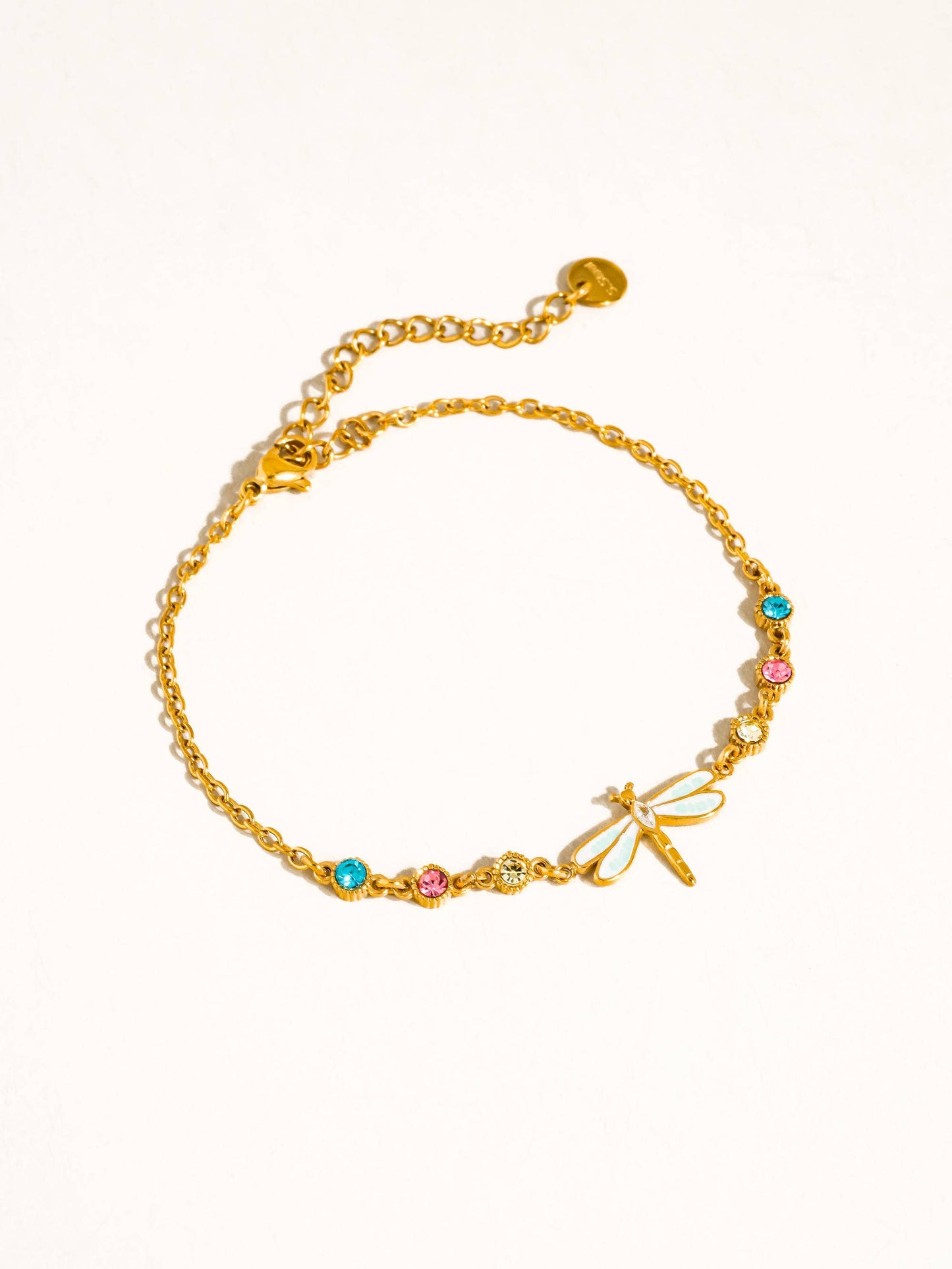 Finora 18K Gold Non-Tarnish CZ Dragonfly Chain Bracelet: Multi-Colored