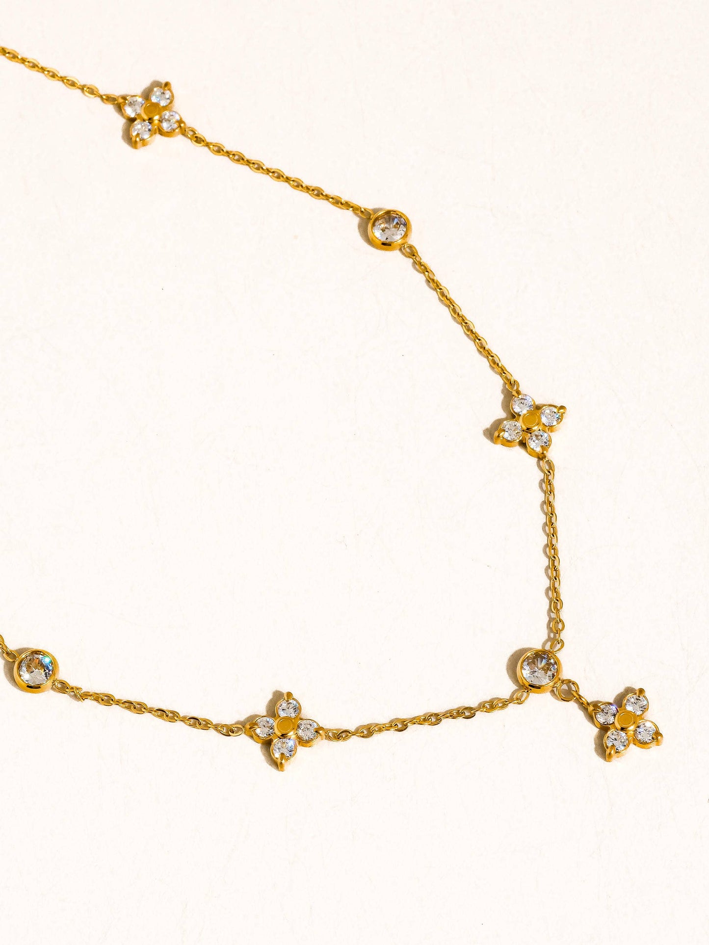 Aveline 18K Gold Non-Tarnish CZ Floral Chain Necklace: Yellow Gold
