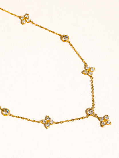 Aveline 18K Gold Non-Tarnish CZ Floral Chain Necklace: Yellow Gold