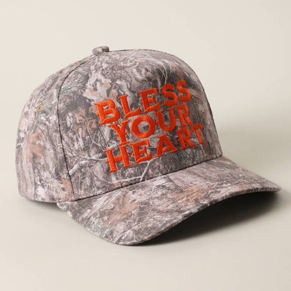 BLESS YOUR HEART Embroidery Camo Trucker Hat
: DK CAMO