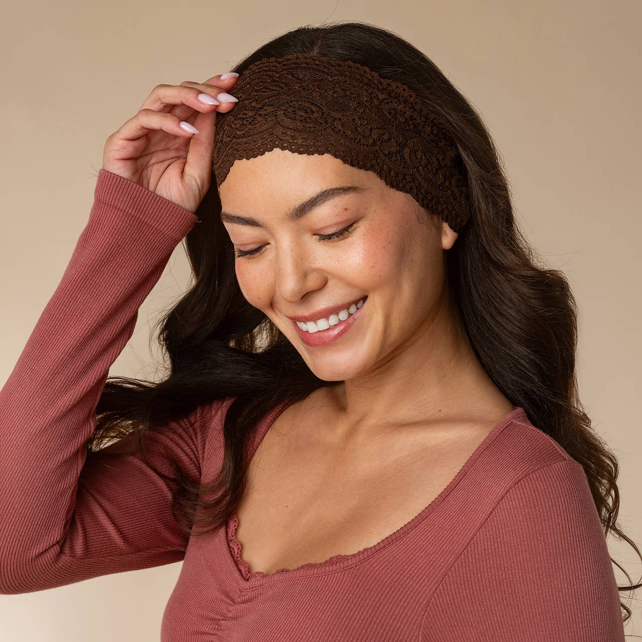 Wide Lace Elastic Headbands 2pc Set - Mocha & Chocolate