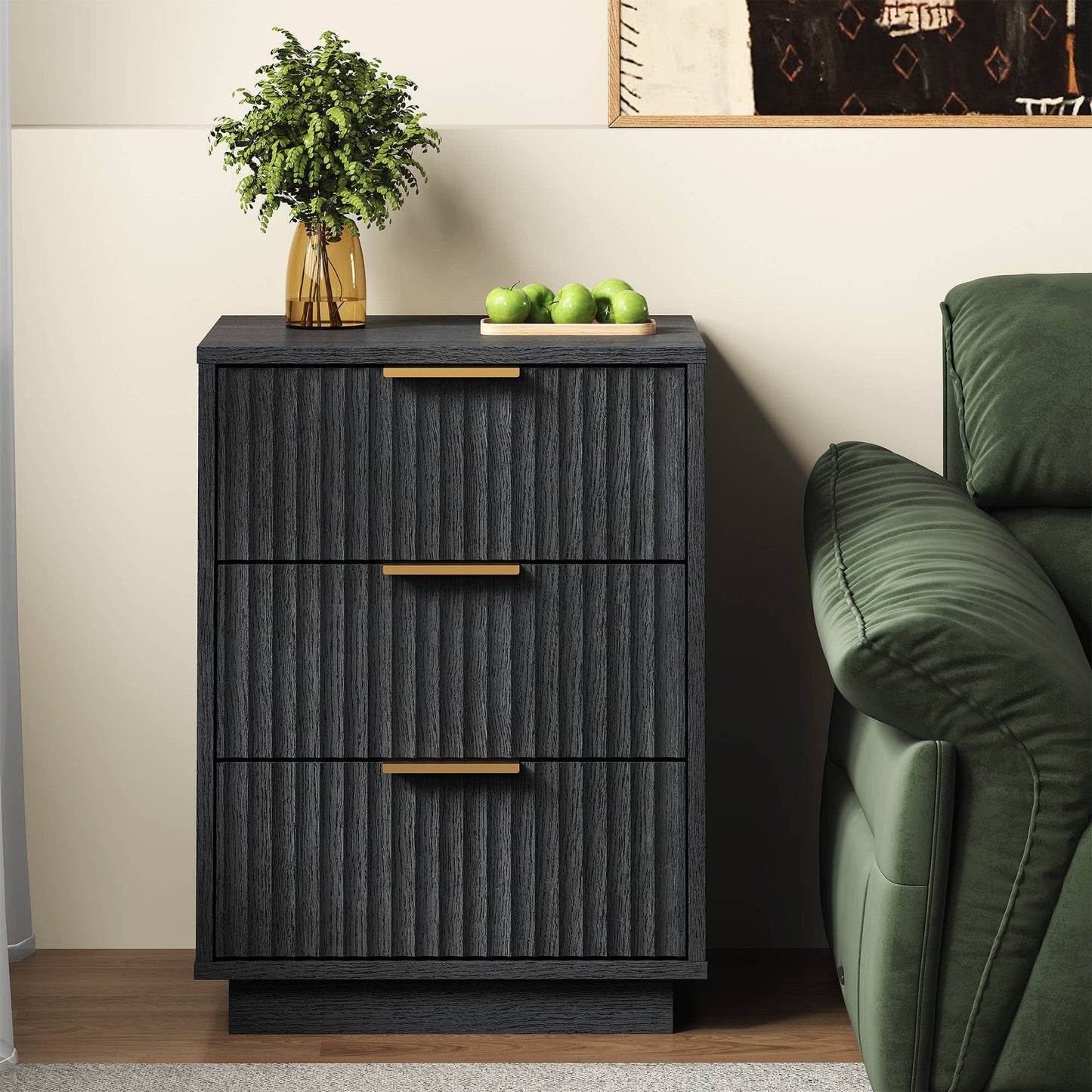 3-Drawer Low Storage Cabinet: Black
