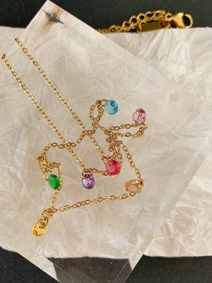 Ariana 18K Non-Tarnish Petite CZ Chain Necklace: Multi-Colored