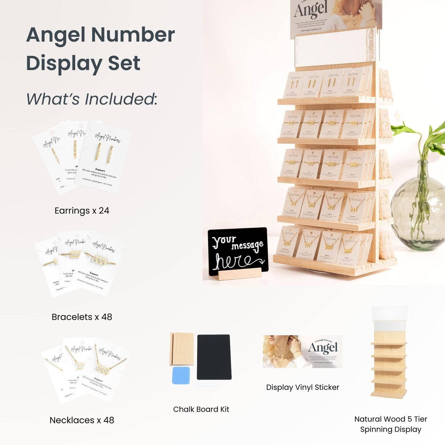 Angel Number Jewelry Display Set: Gold
