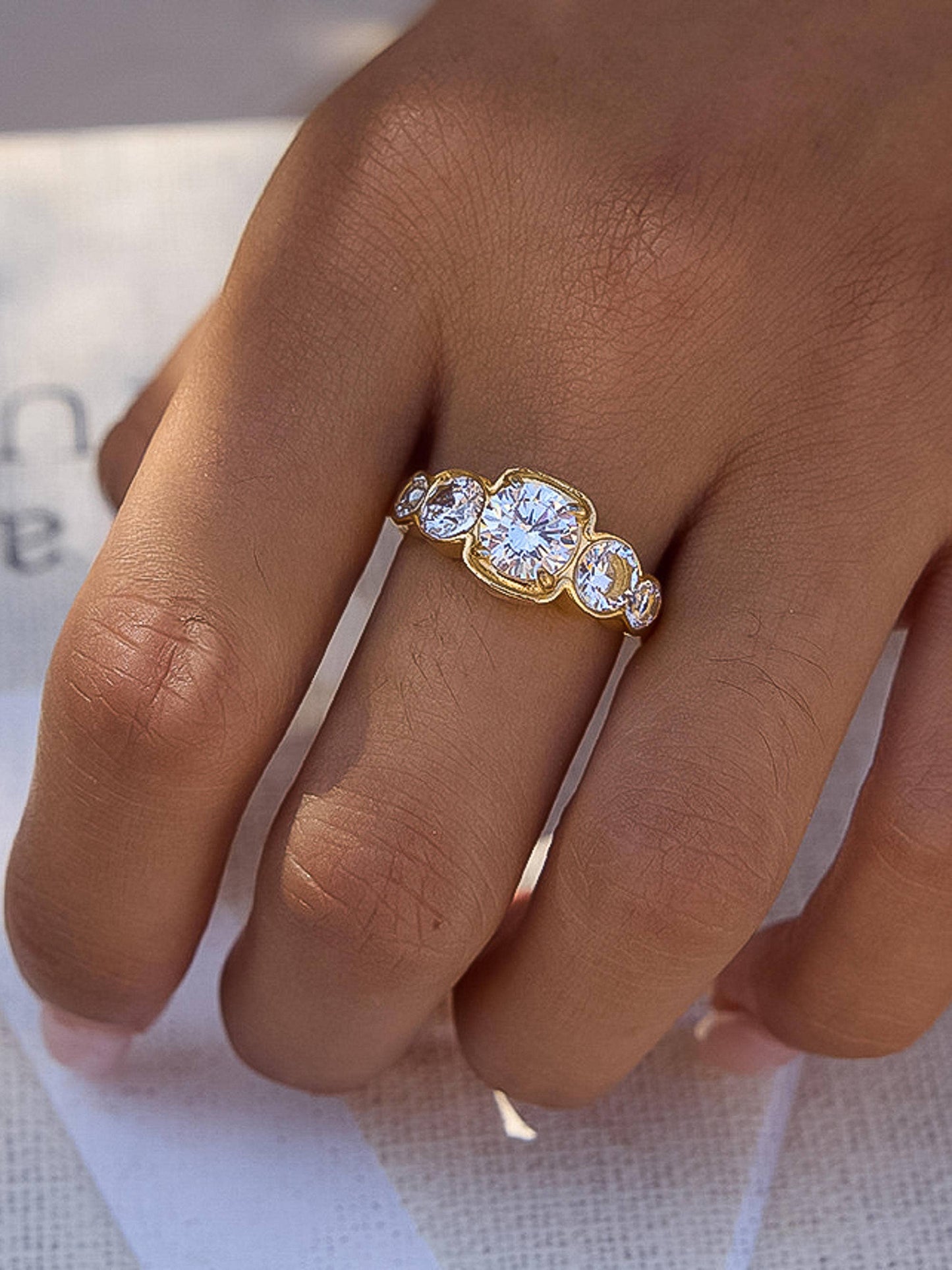 Irid 18K Gold Non-Tarnish Multi CZ Statement Ring: Yellow Gold / 7