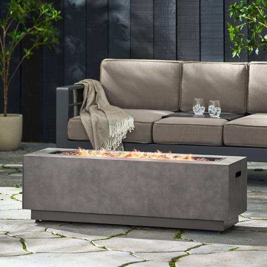 Rectangular Iron Fire Pit 50000 BTU for Patio: Stone Gray