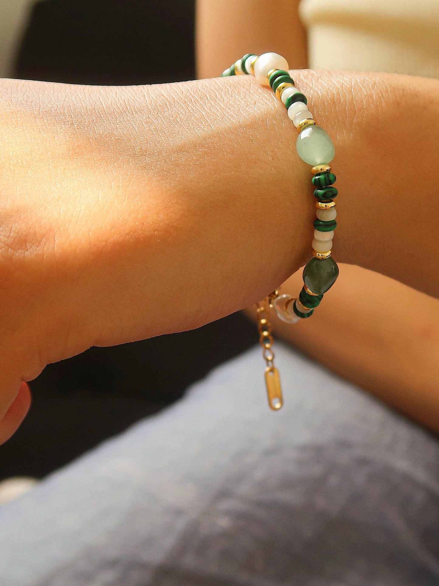 18K Non-Tarnish Bohemian Stone and Bead Bracelet: Jolin-Rose