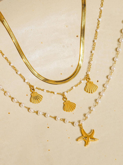 Cassis 18K Gold Non-Tarnish Shell Pearl Bracelet Set: Yellow Gold