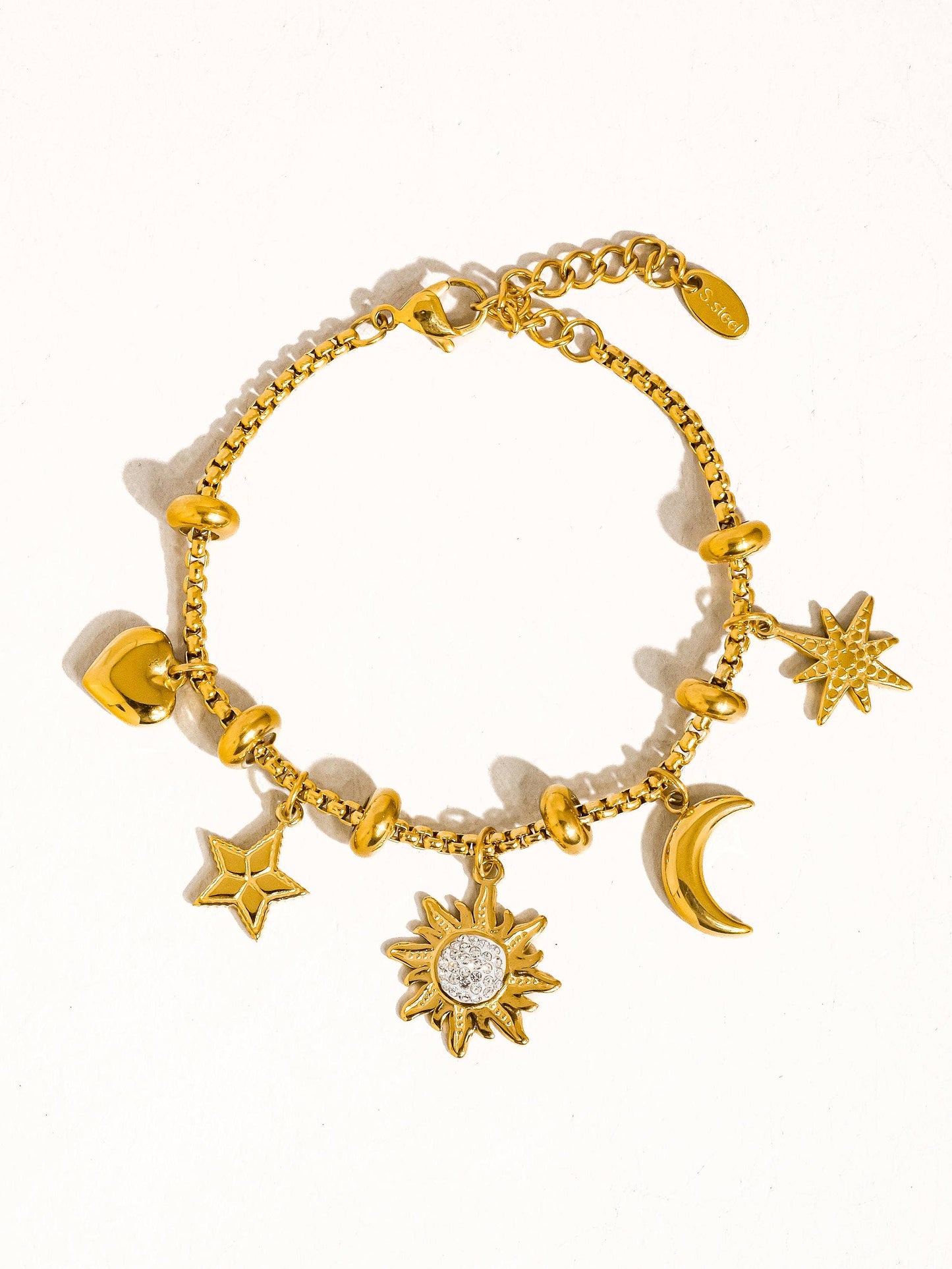 Fenix 18K Gold Non-Tarnish Star And Moon Charm Bracelet: Yellow Gold