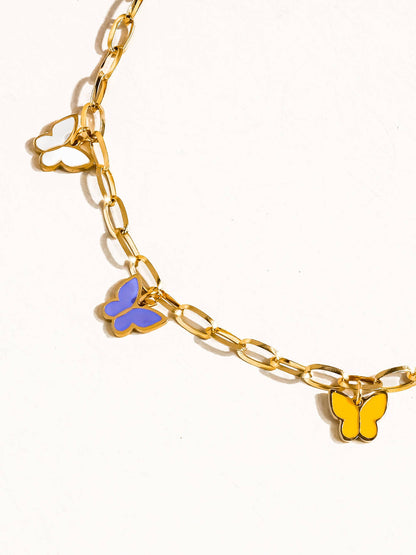 Villa 18K Gold Non-Tarnish Multi-Color Butterfly Anklets: Multi-Colored