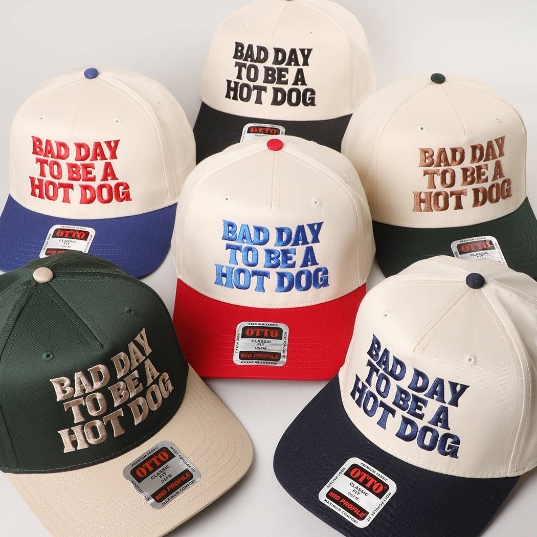 BAD DAY TO BE A HOT DOG Embroidered Trucker Hat : DKGRN/NATL / One Size