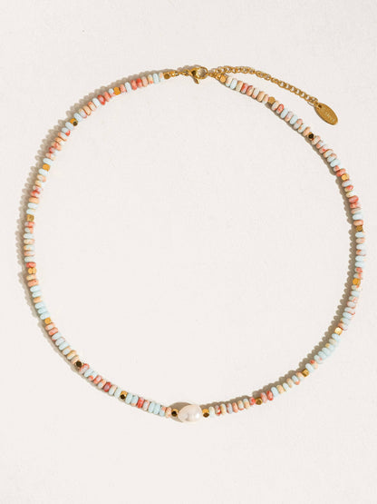 Swank Non-Tarnish Boho Beaded Pearl Necklace: Multi-Colored