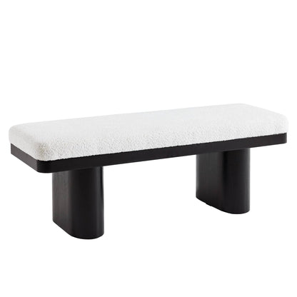 47.5" Wood Bed Bench Ottoman, Teddy Velvet Entryway Bench: Walnut
