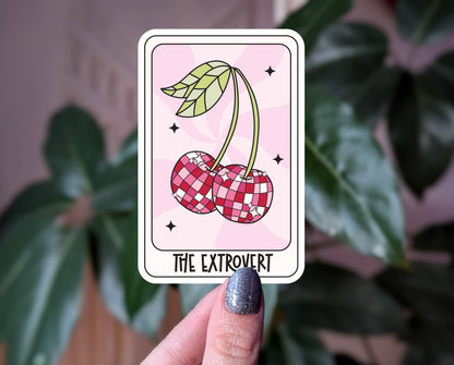 The extrovert cherry themed tarot card vinyl sticker: Loose