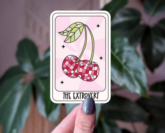 The extrovert cherry themed tarot card vinyl sticker: Loose